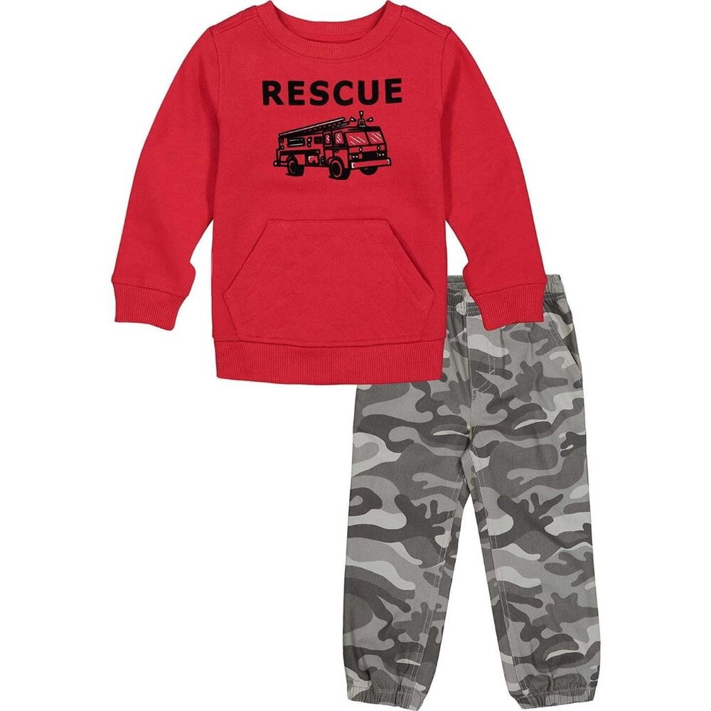 Kids Headquarters Boys 12 M 2ps Firetruck Pullover Sweatshirt Jogger Set Red